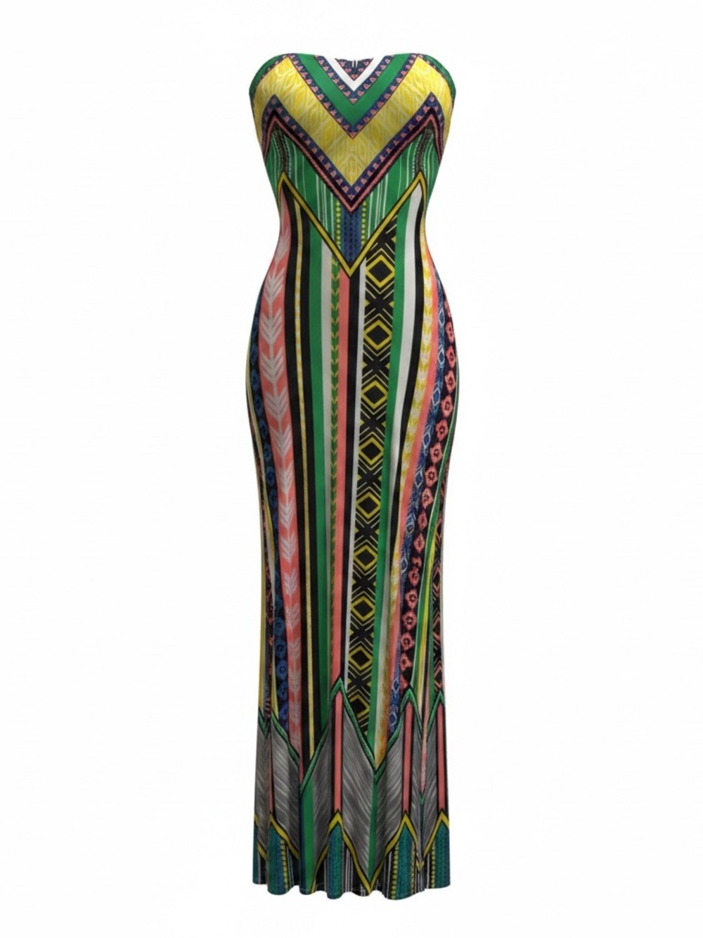 Vibrant Multi-Stripe Strapless Maxi Dress